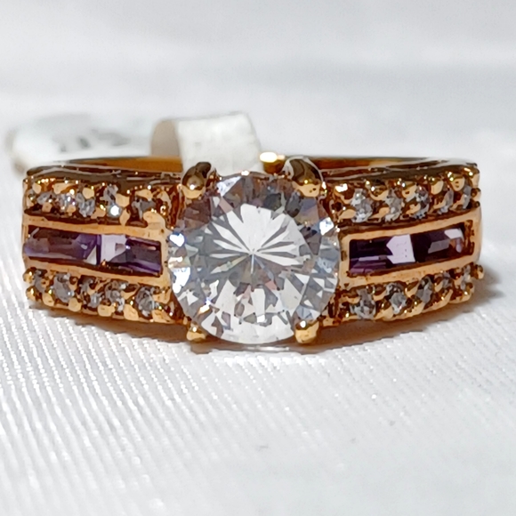 OLD CUT DESIGN 14K G.F CRYSTAL DIAMOND RING - Picture 8 of 12